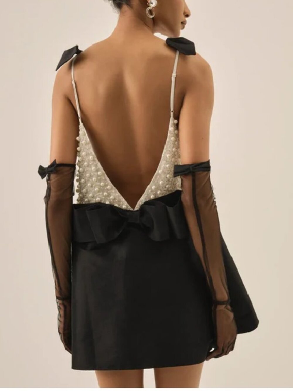 NEW $329 FOR LOVE AND LEMONS PEARLY BOW MINI DRESS IN BLACK SIZE S - Picture 3 of 16